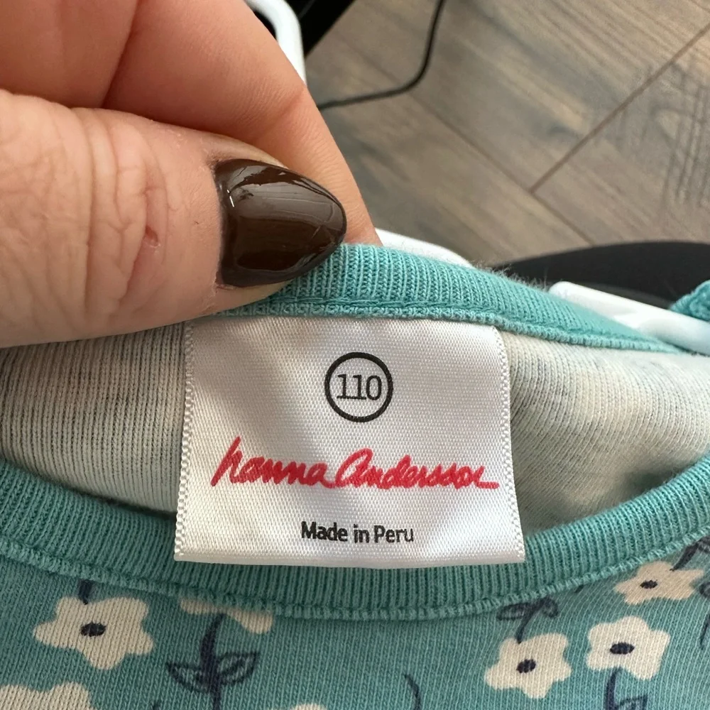 Hanna Andersson Girls Blue and White Floral Long Sleeve Dress (Size 110cm)